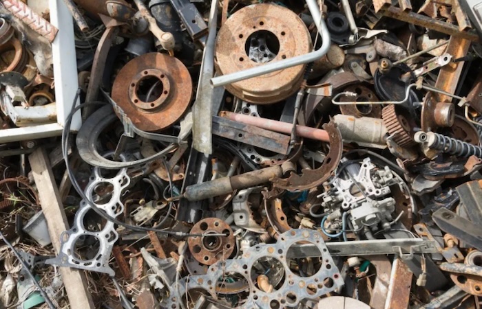 Pile of recycled steel and iron parts ready for processing