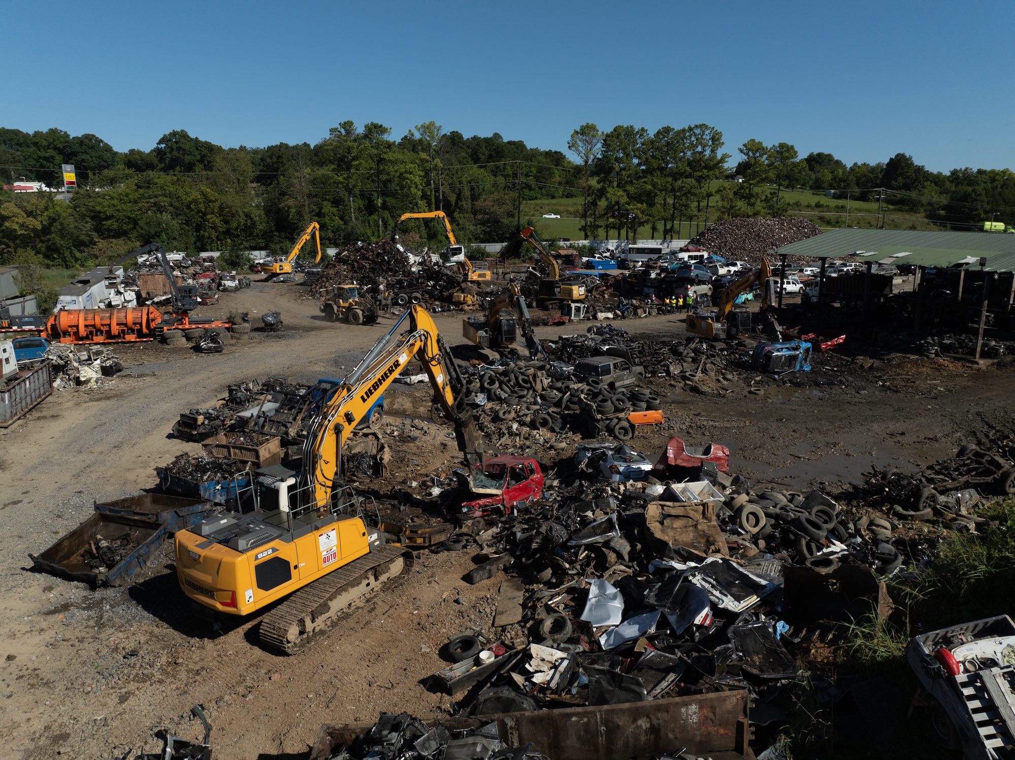 Scrap metal and junk car recycling operation at TAS Recycling facility in Tennessee.